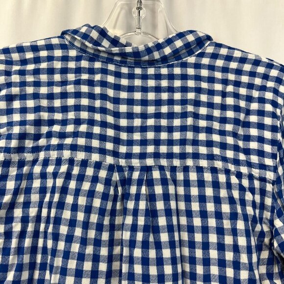 SO Womens Long Sleeve Button Down Blue/White Check Perfect Shirt Relaxed Fit S - Picture 5 of 8
